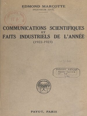 cover image of Communications scientifiques et faits industriels de l'année